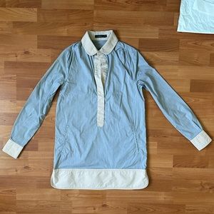 THML | Shirtdress Blue Tan Collar Long Sleeve Dress Tunic  XS